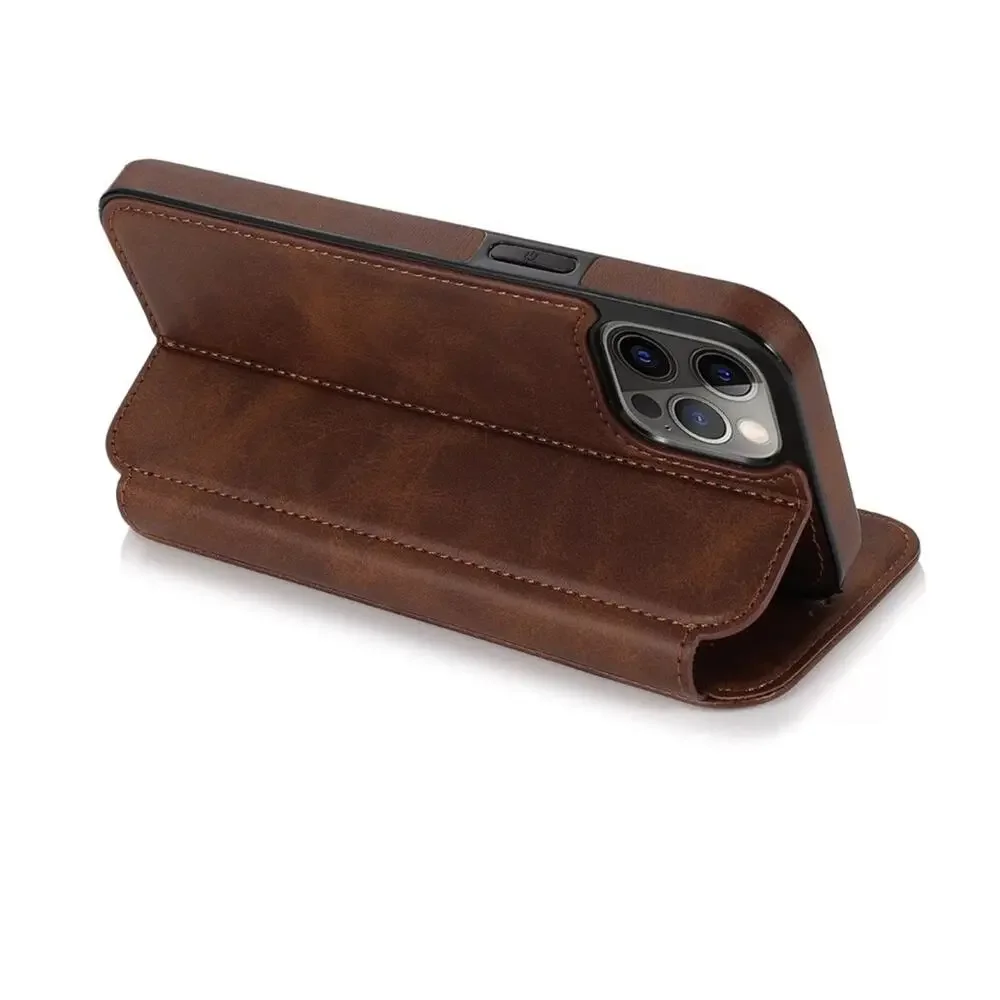 Brown PU leather wallet credit card mobile phone case cell iphone 13 mini B116